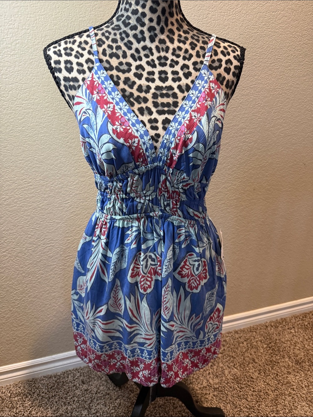 Angie Blue & Red Floral Spaghetti-Strap Romper